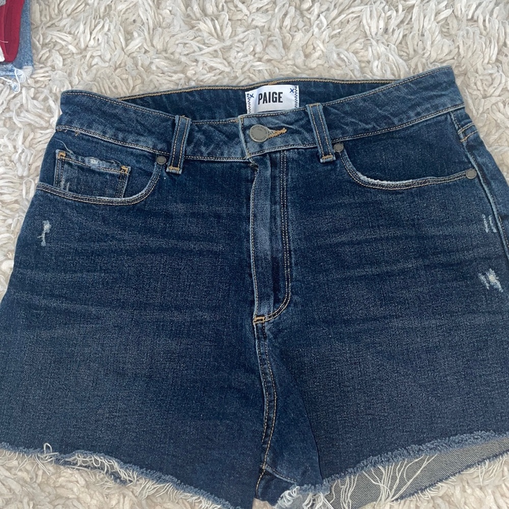 Paige dark wash high wasted jean shorts